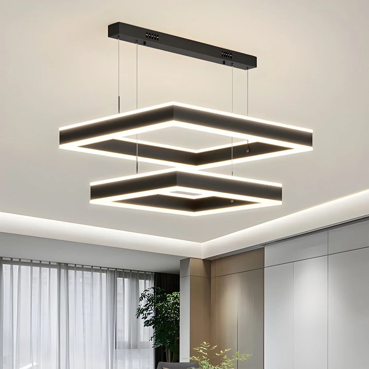Feyran Tiered Black Square Pendant Lamp for Living Room