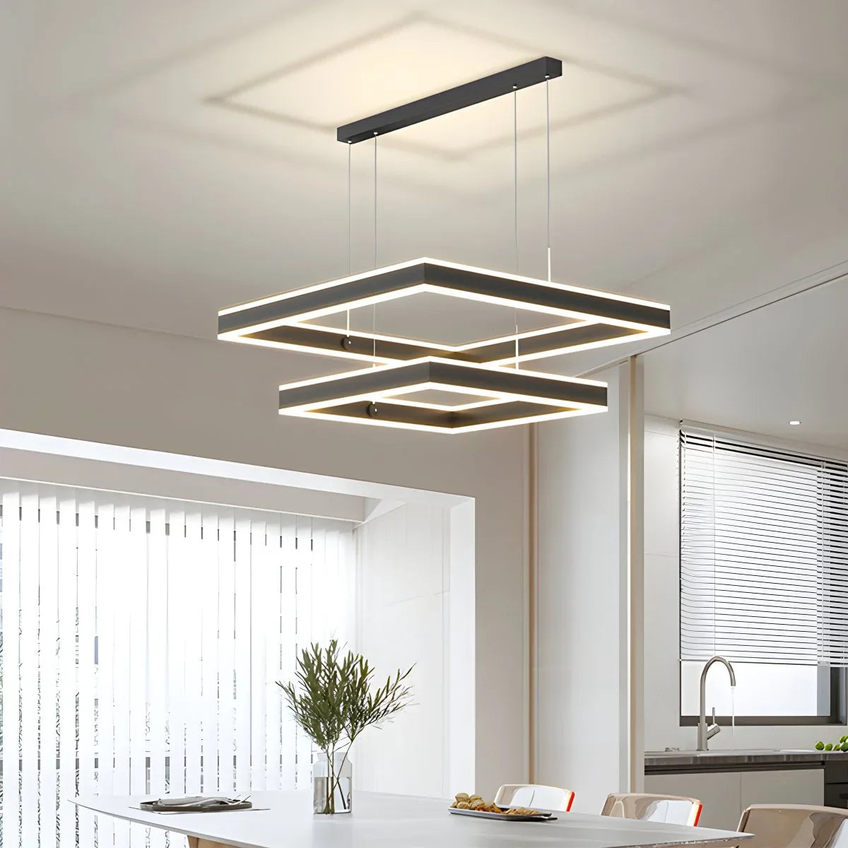 Feyran Tiered Black Square Pendant Lamp for Living Room