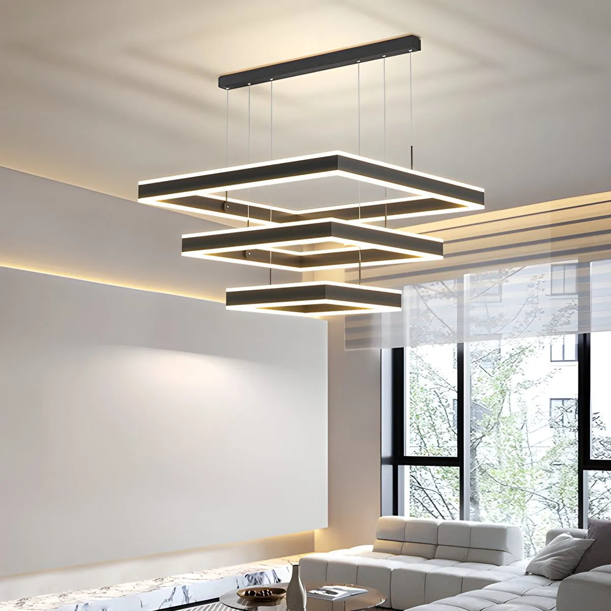 Feyran Tiered Black Square Pendant Lamp for Living Room