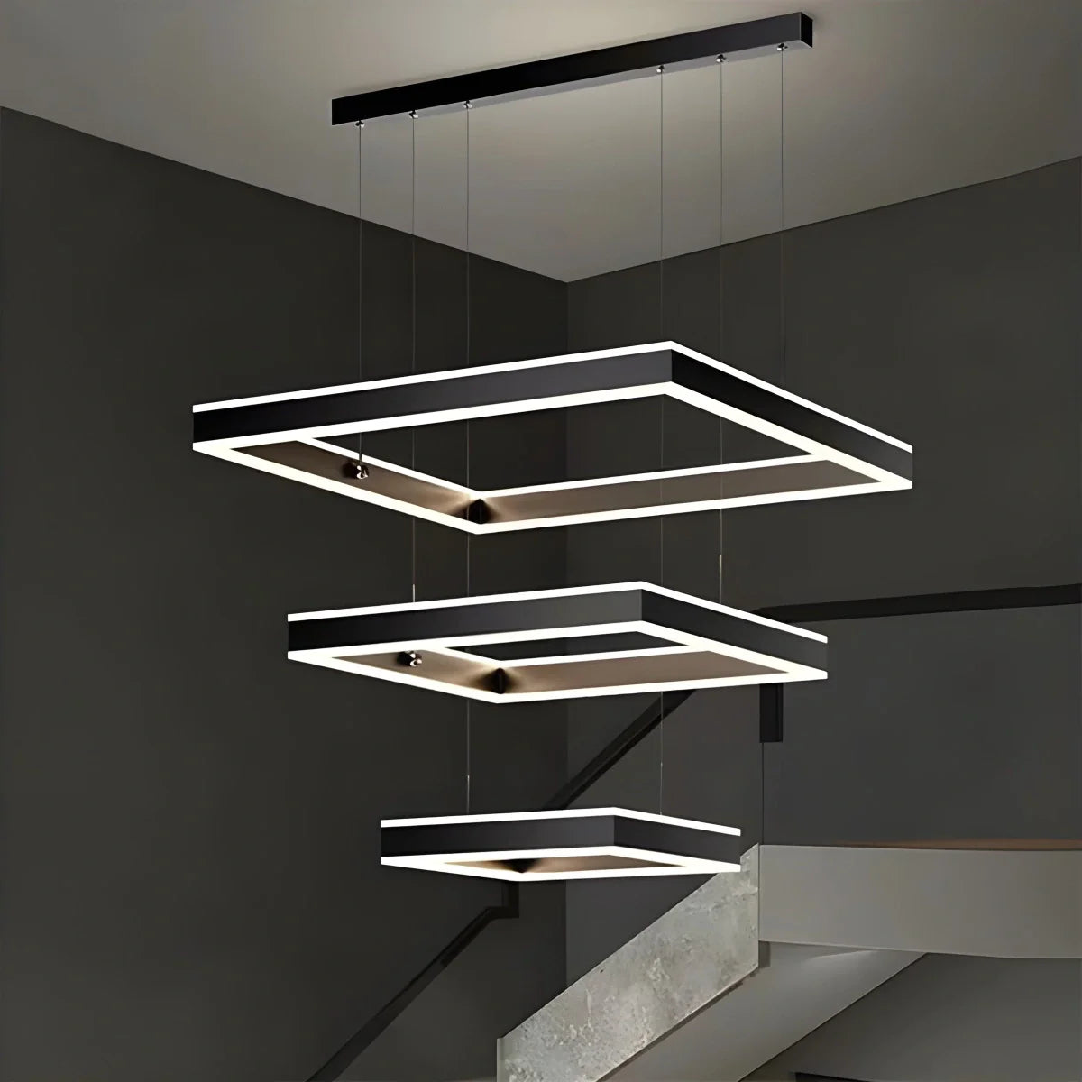 Feyran Tiered Black Square Pendant Lamp for Living Room