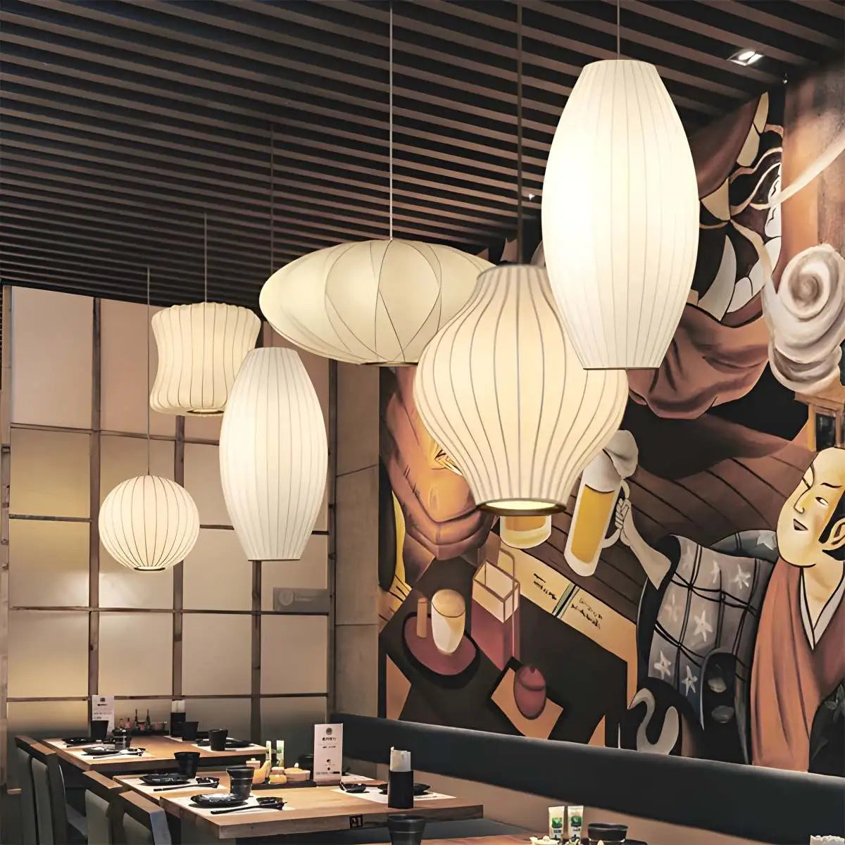 Feyran Vintage LED Silk Lantern Pendant Light