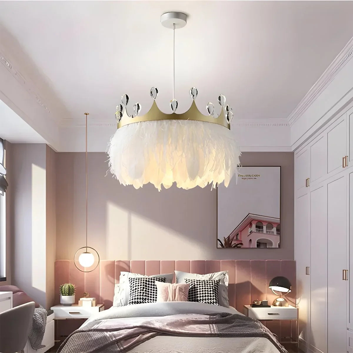 Feyran Nordic Feather Crystal Crown Chandelier