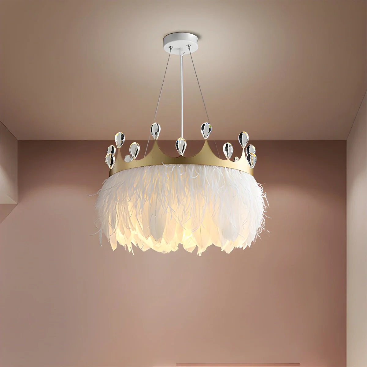Feyran Nordic Feather Crystal Crown Chandelier
