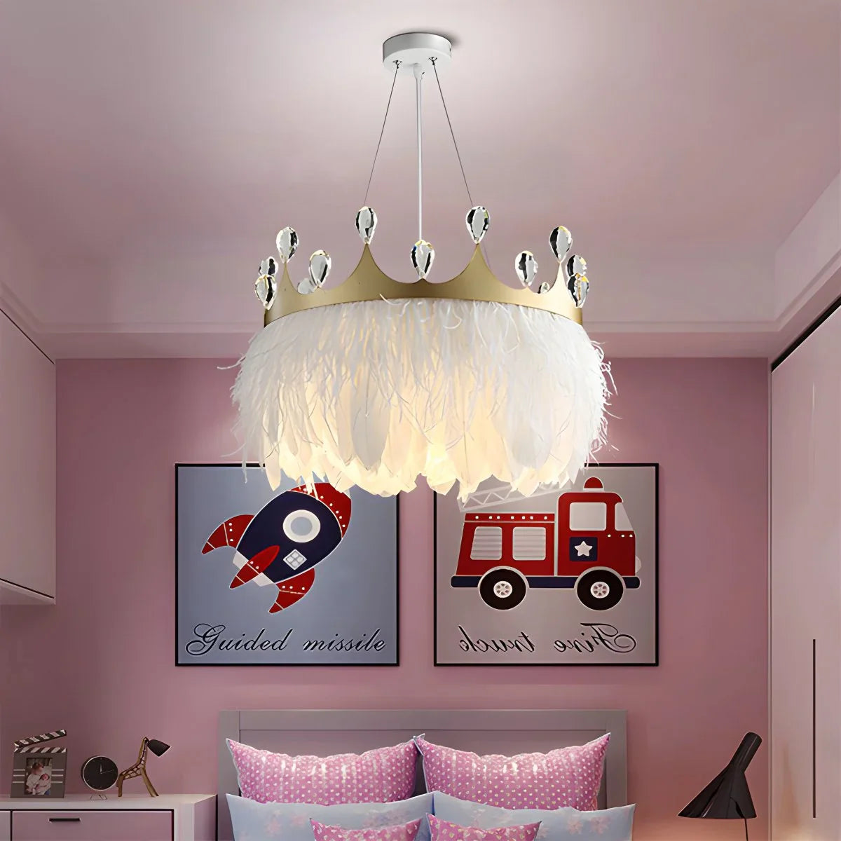 Feyran Nordic Feather Crystal Crown Chandelier