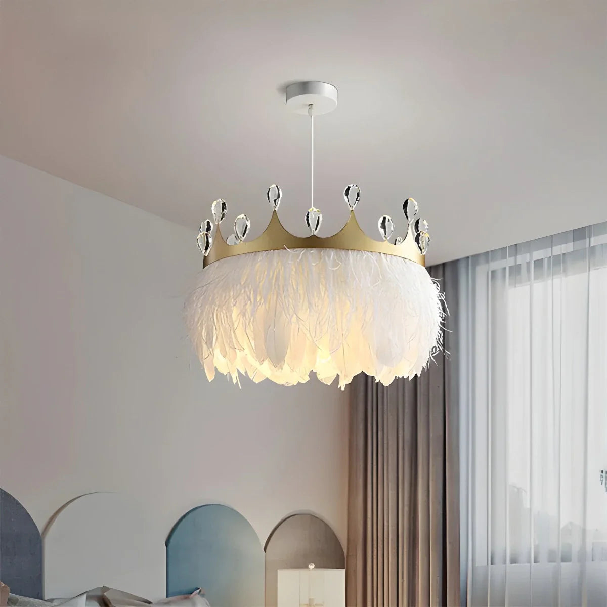 Feyran Nordic Feather Crystal Crown Chandelier