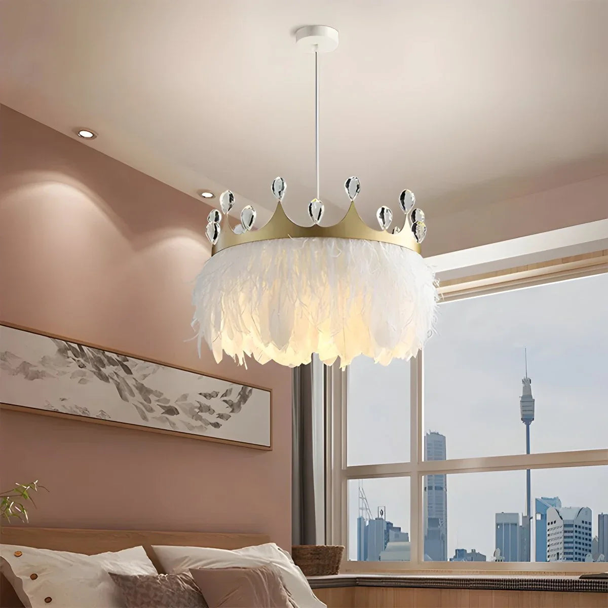 Feyran Nordic Feather Crystal Crown Chandelier