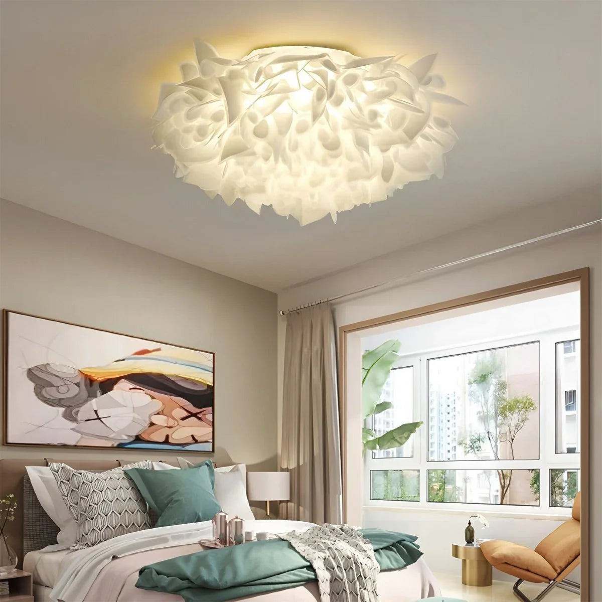 Feyran White Flower-Shaped Flush Mount Ceiling Light