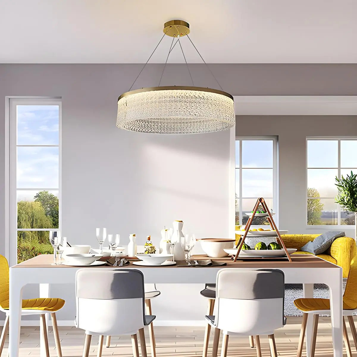 Feyran Round Halo Crystal Chandelier for Living Room