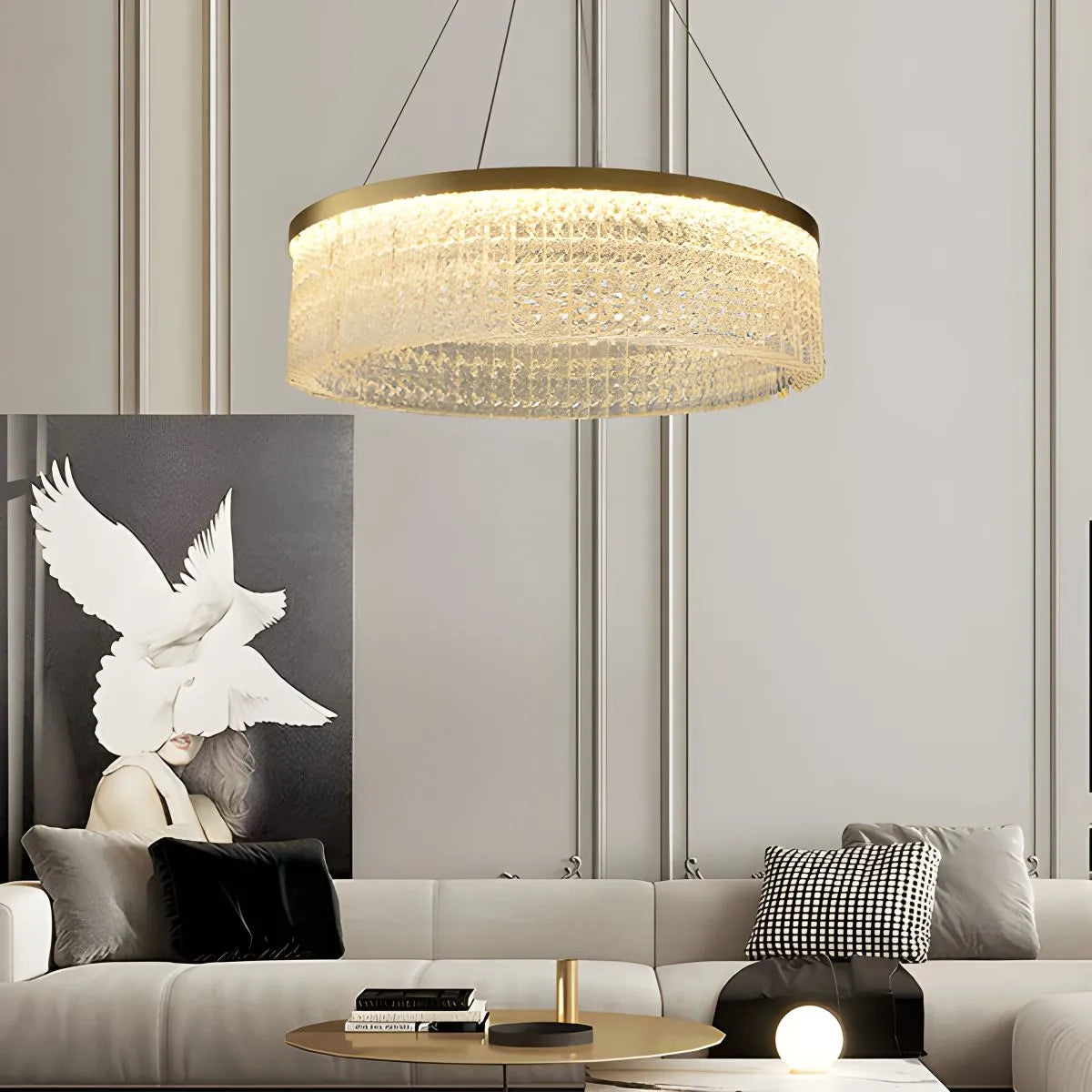 Feyran Round Halo Crystal Chandelier for Living Room