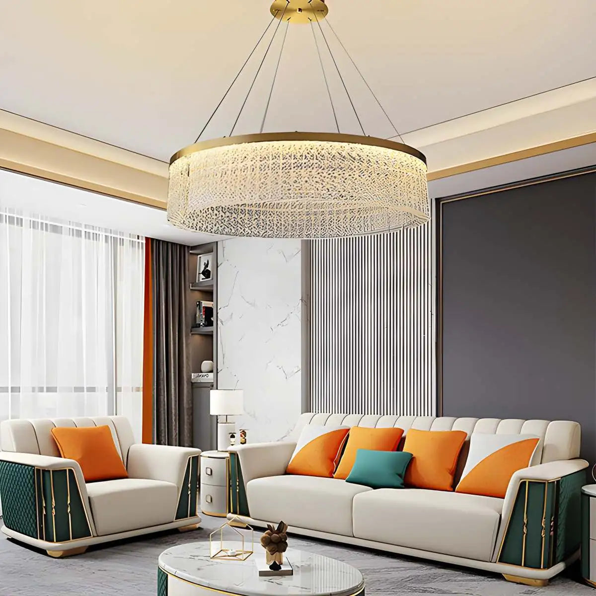 Feyran Round Halo Crystal Chandelier for Living Room