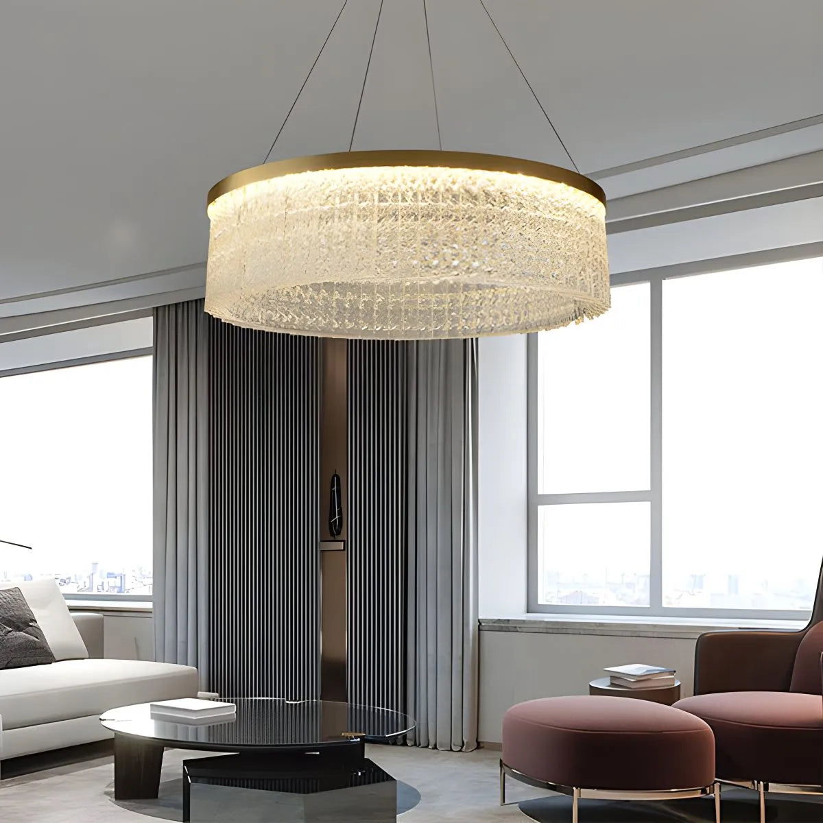 Feyran Round Halo Crystal Chandelier for Living Room