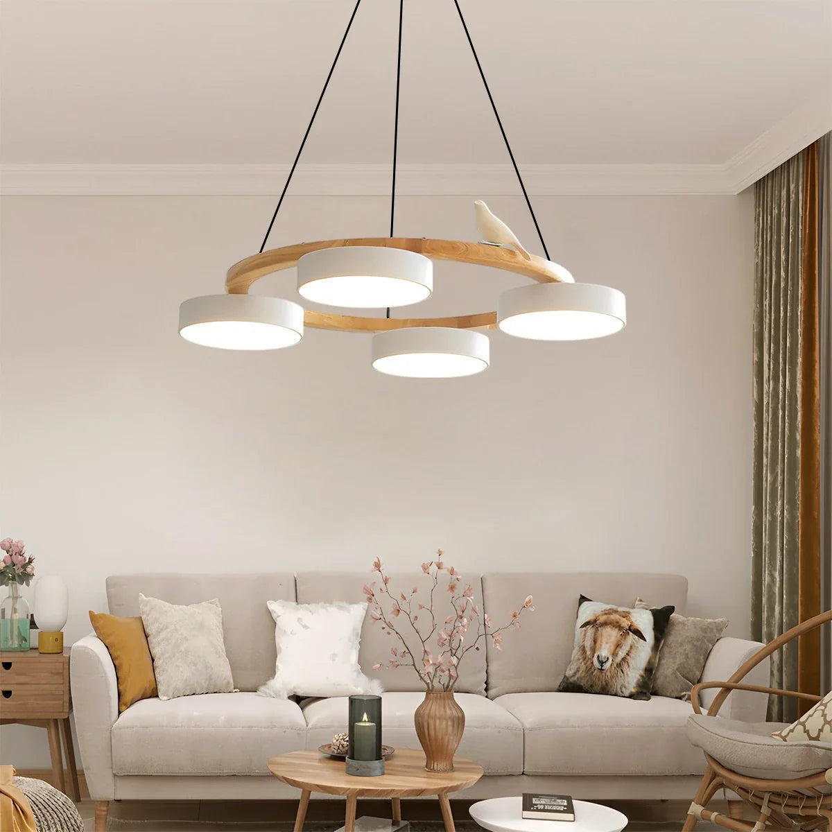 Feyran Sienna Bird Round Chandelier for Living Room