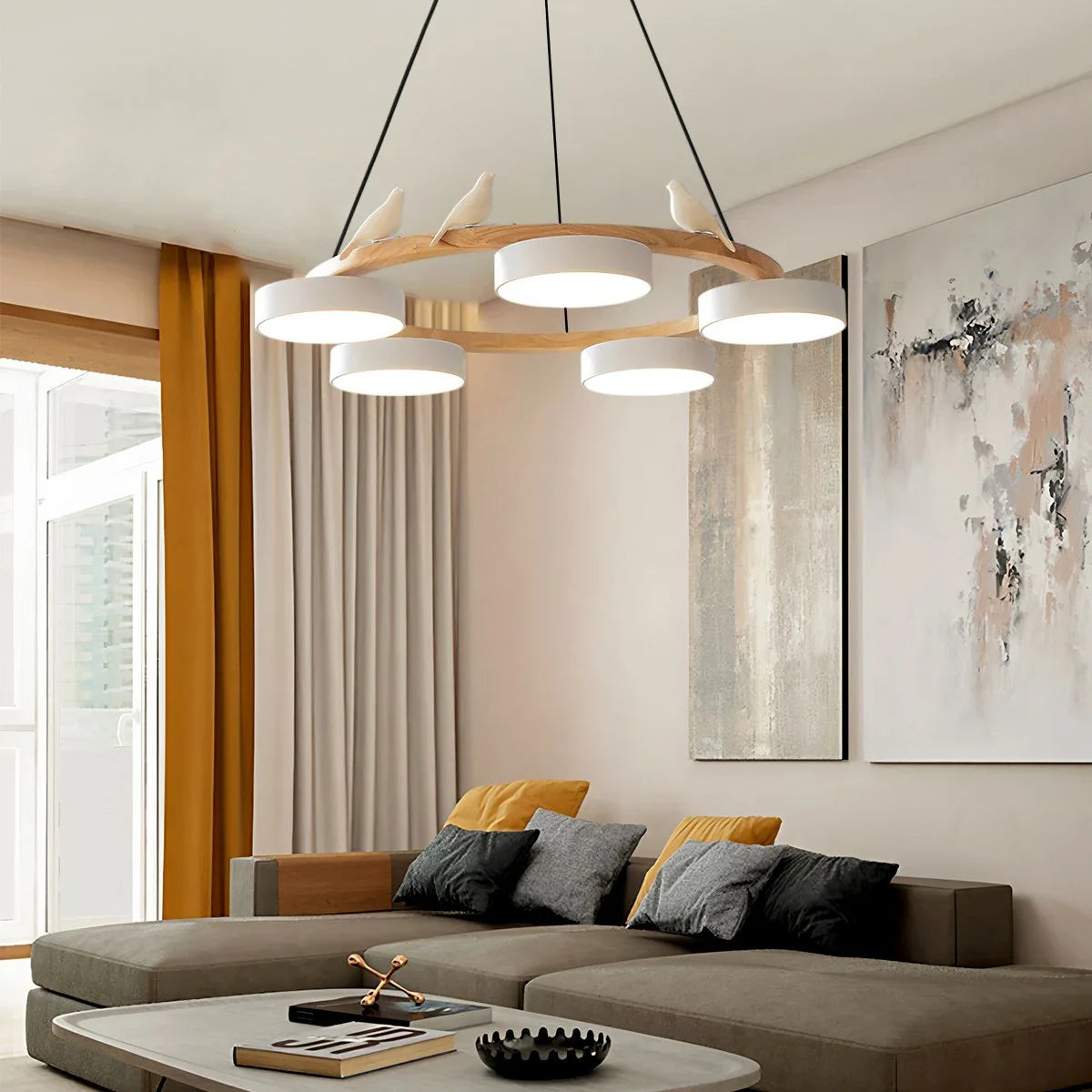 Feyran Sienna Bird Round Chandelier for Living Room