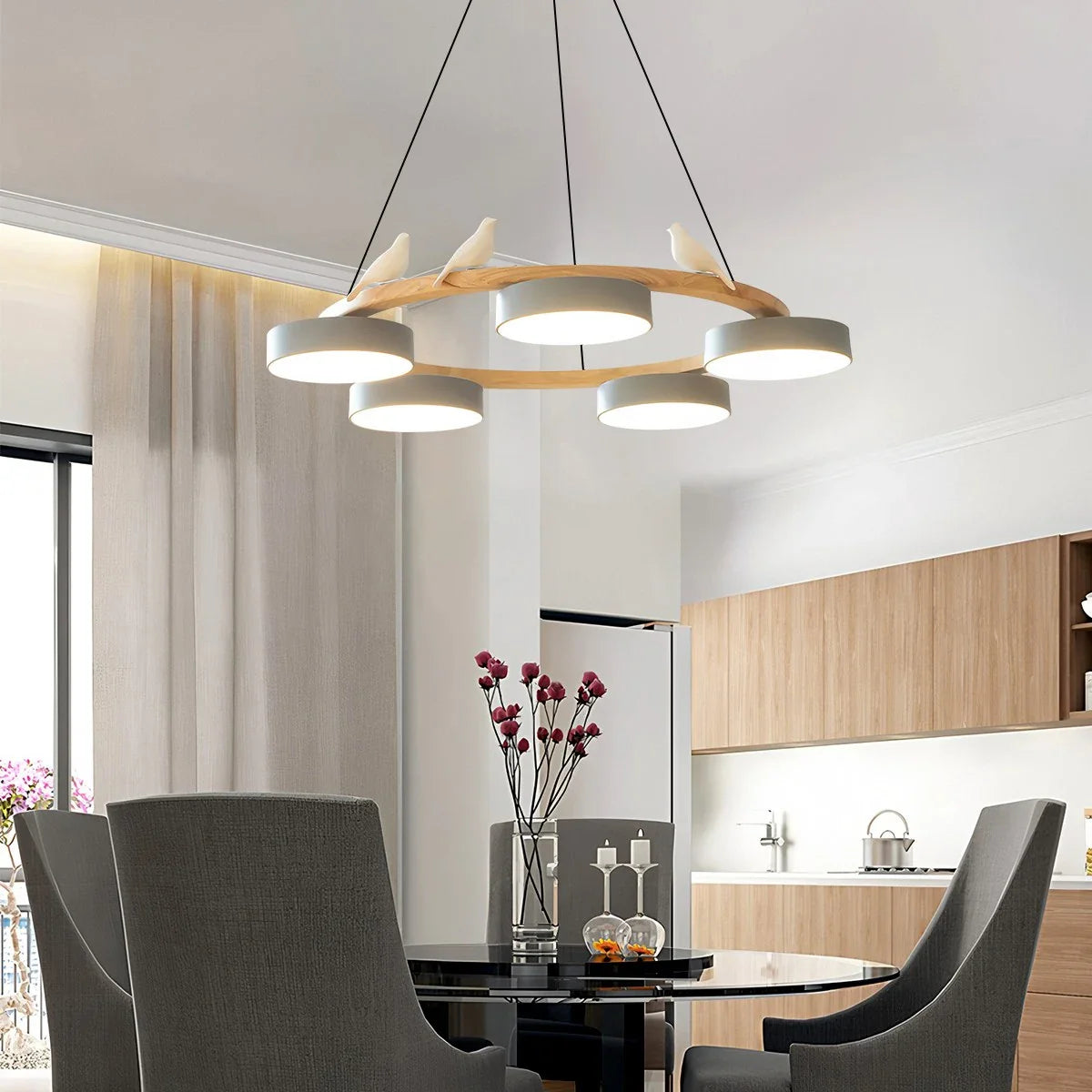 Feyran Sienna Bird Round Chandelier for Living Room