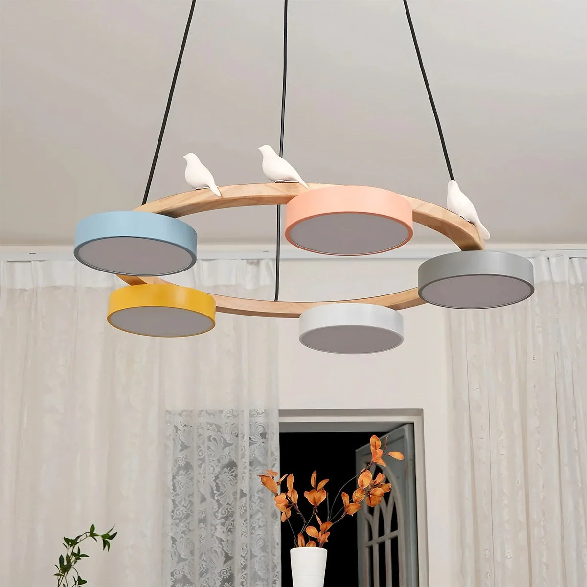 Feyran Sienna Bird Round Chandelier for Living Room