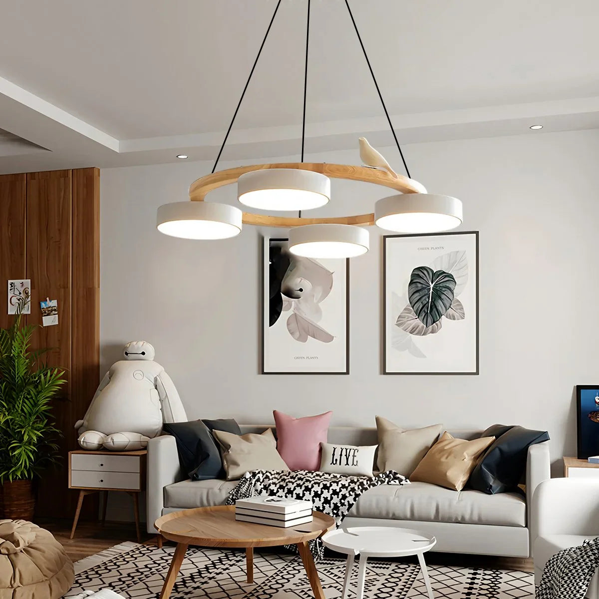 Feyran Sienna Bird Round Chandelier for Living Room