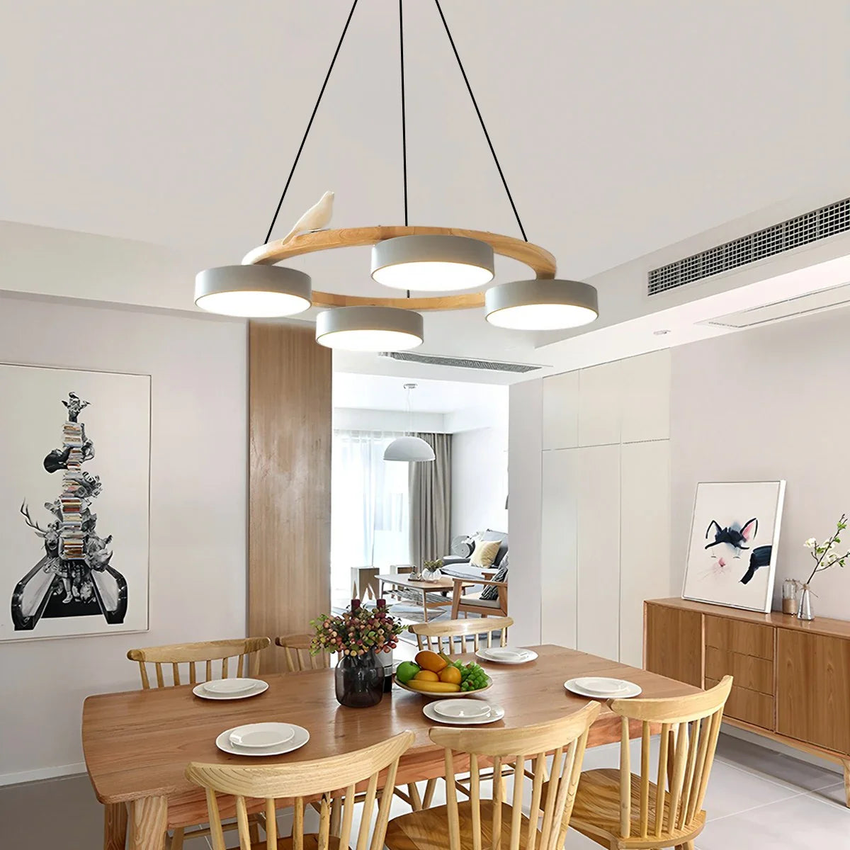 Feyran Sienna Bird Round Chandelier for Living Room