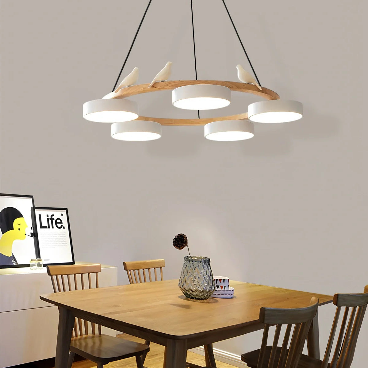 Feyran Sienna Bird Round Chandelier for Living Room