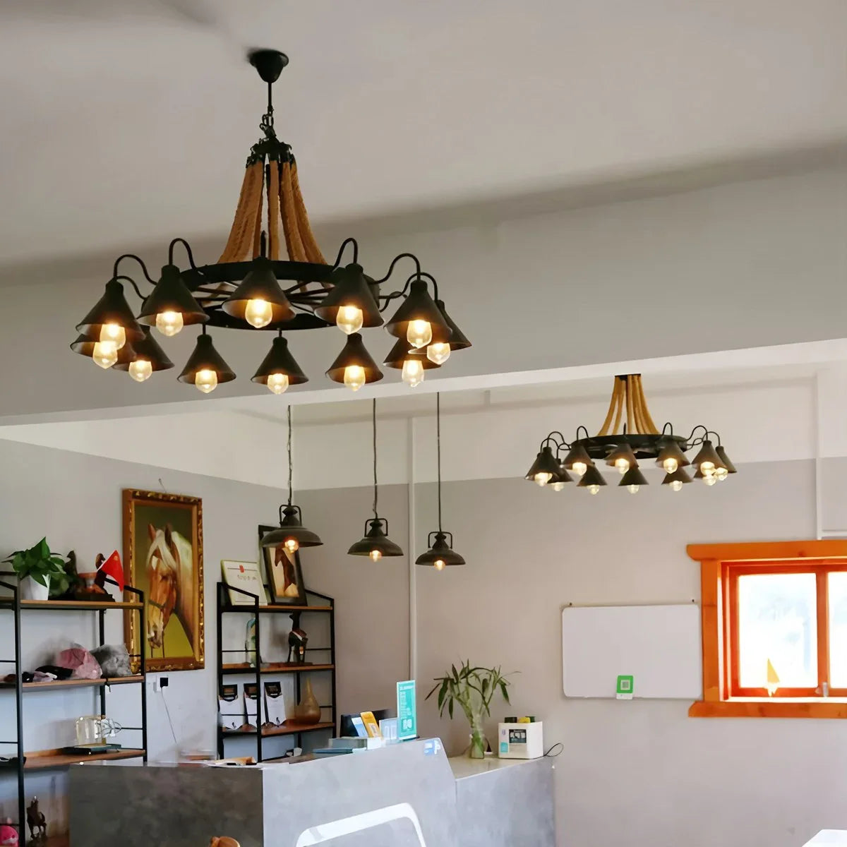 Feyran Vintage Industrial Rope Chandelier for Dining Area