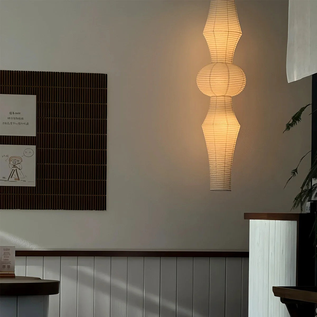 Feyran Washi Paper Corner Pendant Light for High Ceilings