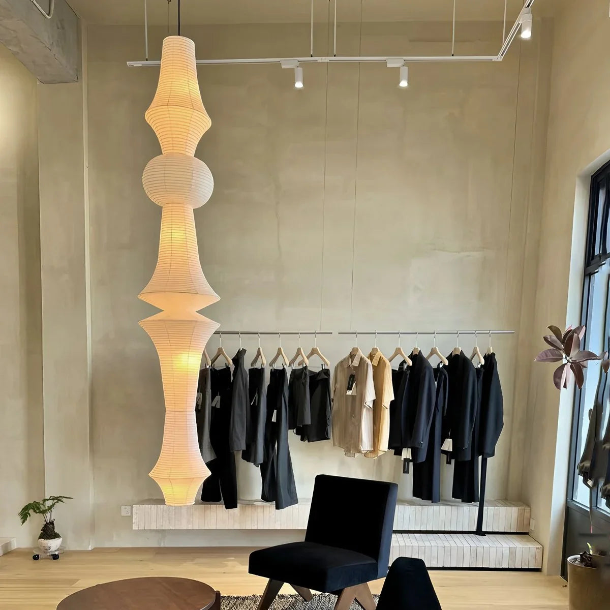 Feyran Washi Paper Corner Pendant Light for High Ceilings