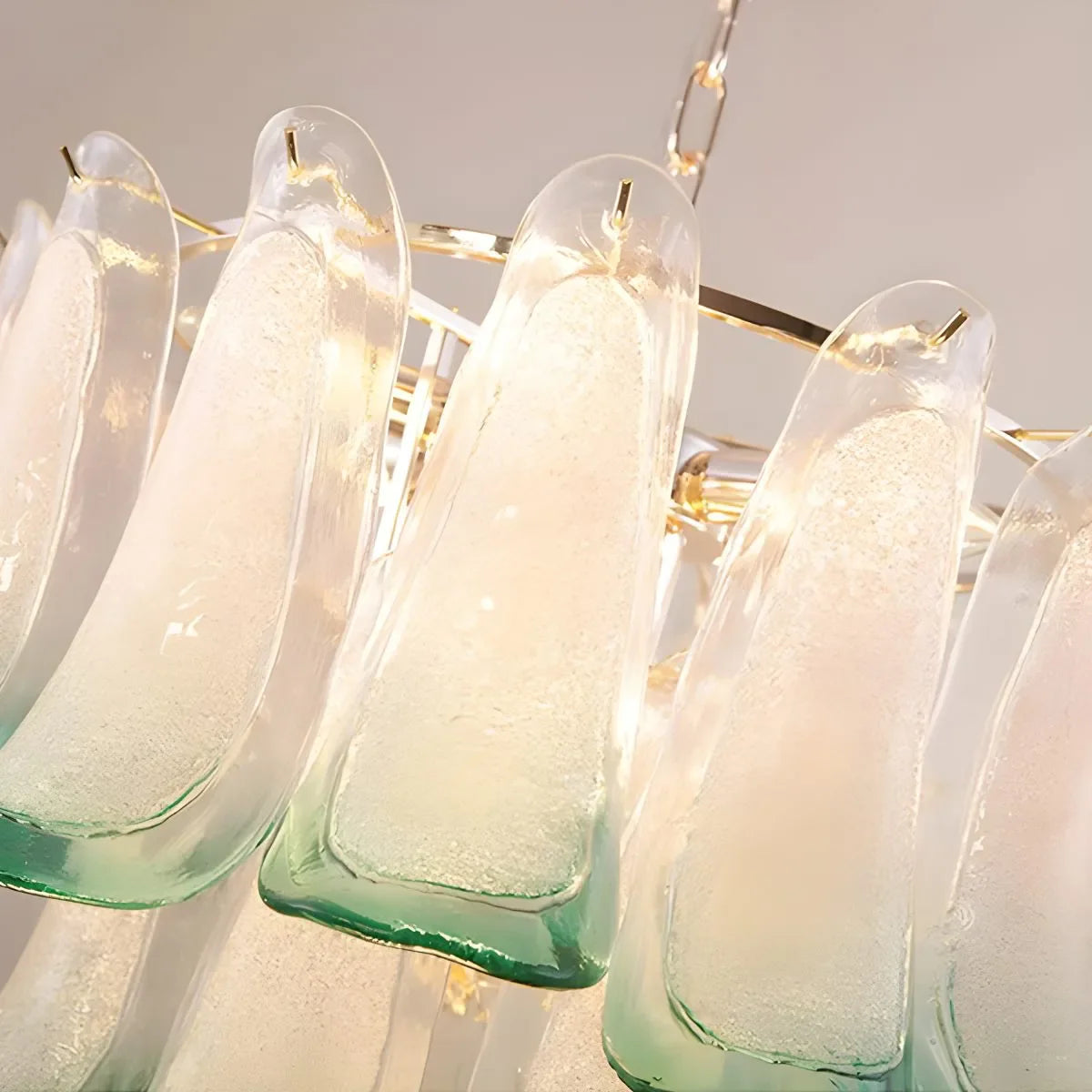 Feyran Gold Tiered Green Glass Chandelier for High Ceiling