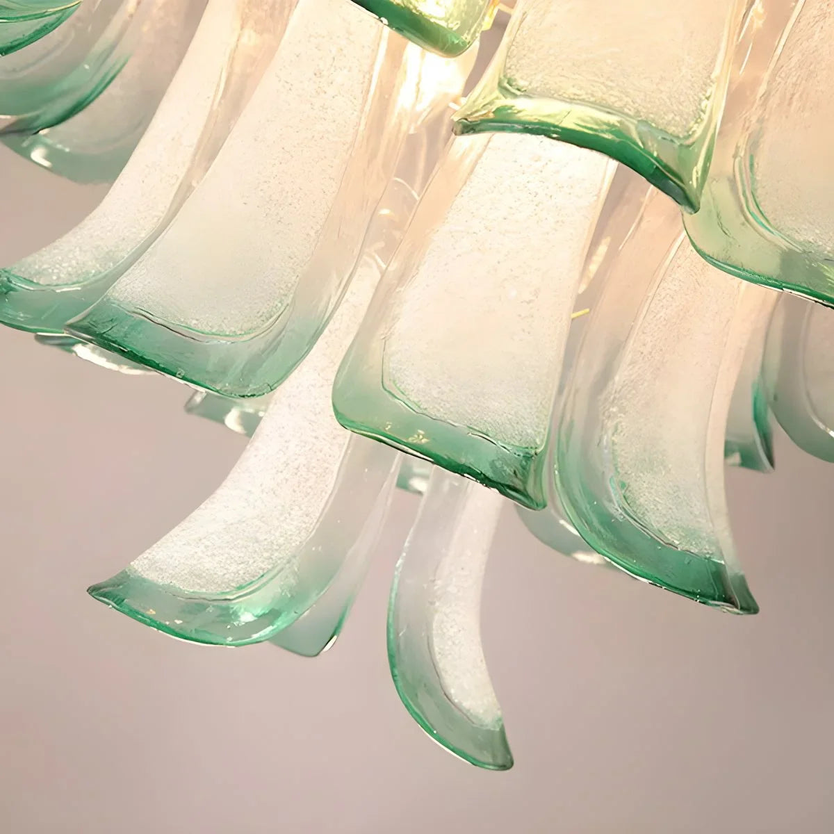 Feyran Gold Tiered Green Glass Chandelier for High Ceiling