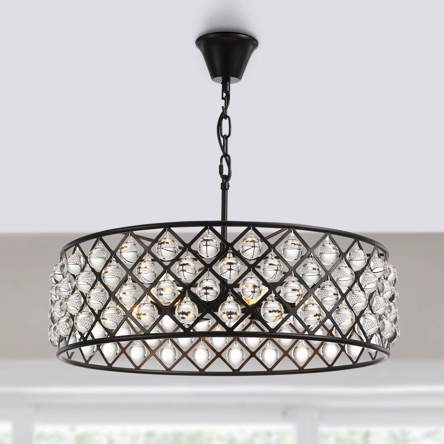 Black Drum Shape Crystal Chandelier - Pendant Light | Feyran