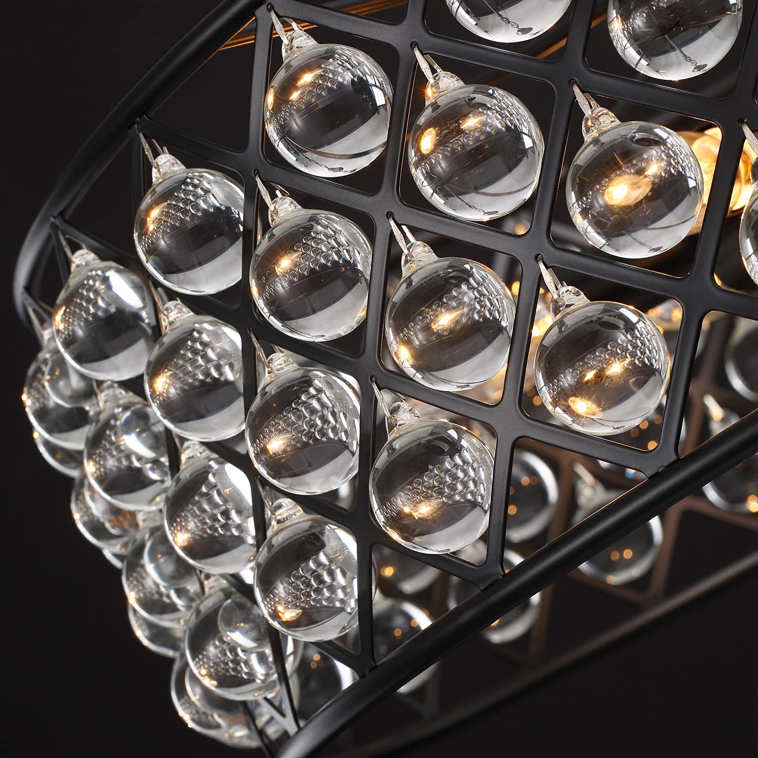 Black Drum Shape Crystal Chandelier - Pendant Light - Frame Detail | Feyran