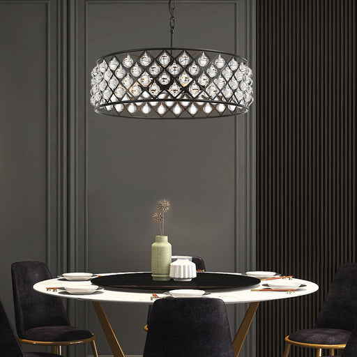 Black Drum Shape Crystal Chandelier - Pendant Light - Dining room | Feyran