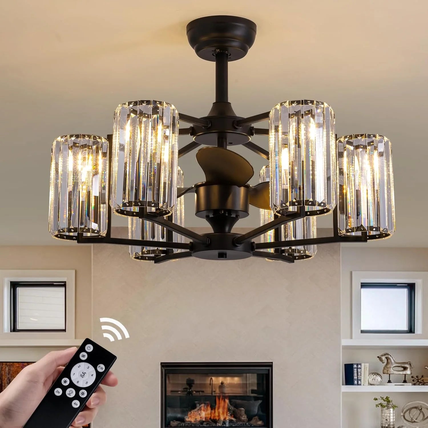 LumiBreeze 27 inch Crystal Fan Chandelier - Feyran