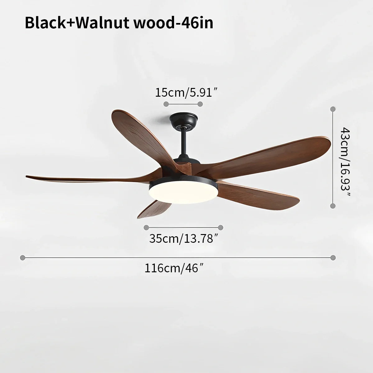 Feyran 5-leaf Solid Wood Ceiling Fan Light