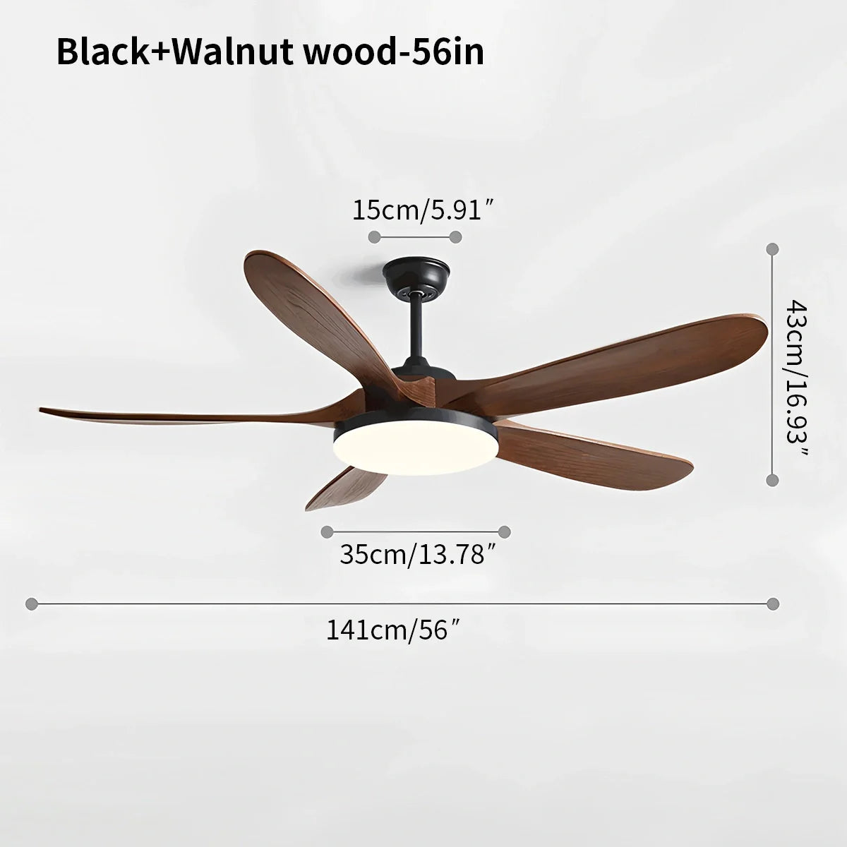 Feyran 5-leaf Solid Wood Ceiling Fan Light