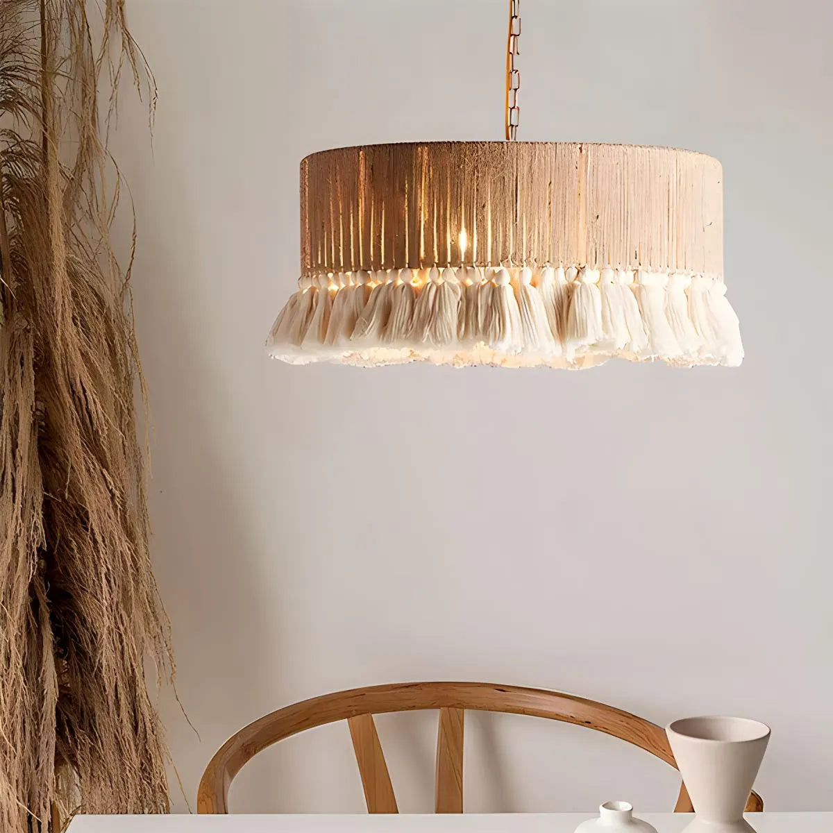 Feyran Boho Vintage Twine Fringe Pendant Light