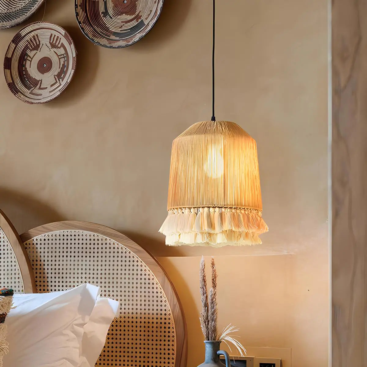 Feyran Boho Vintage Twine Fringe Pendant Light