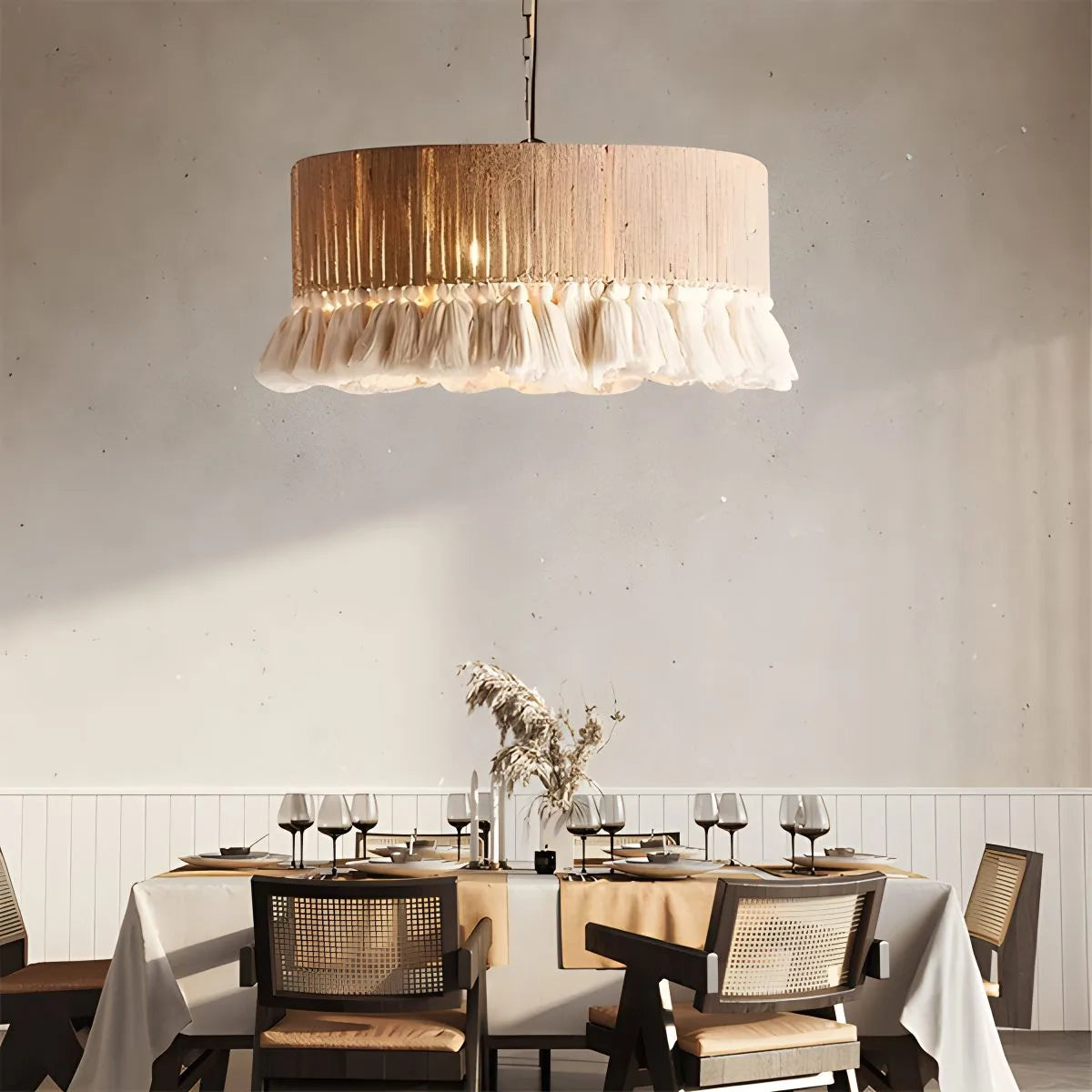 Feyran Boho Vintage Twine Fringe Pendant Light