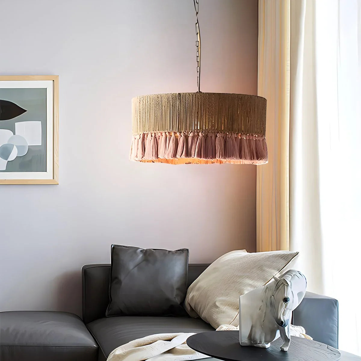 Feyran Boho Vintage Twine Fringe Pendant Light