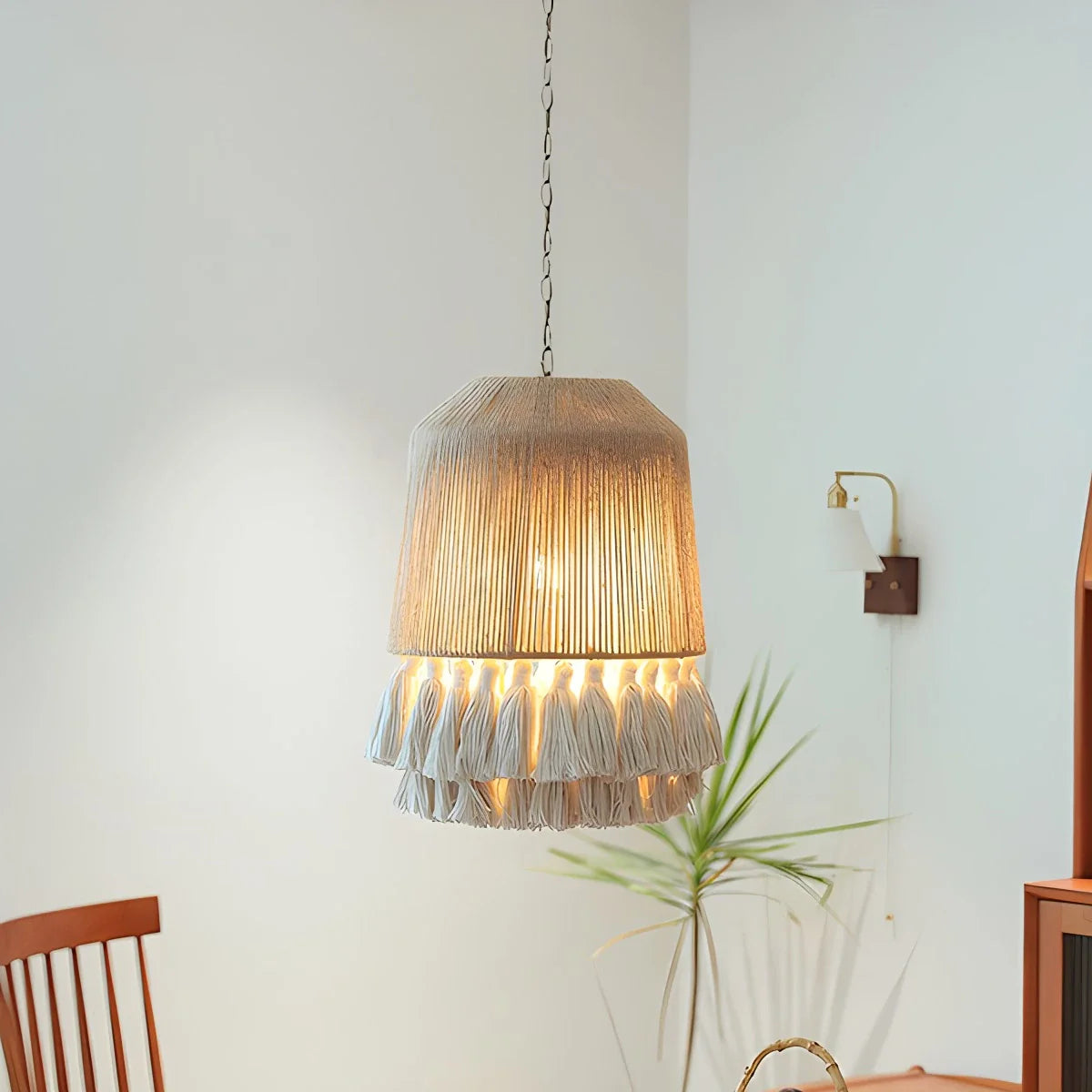 Feyran Boho Vintage Twine Fringe Pendant Light