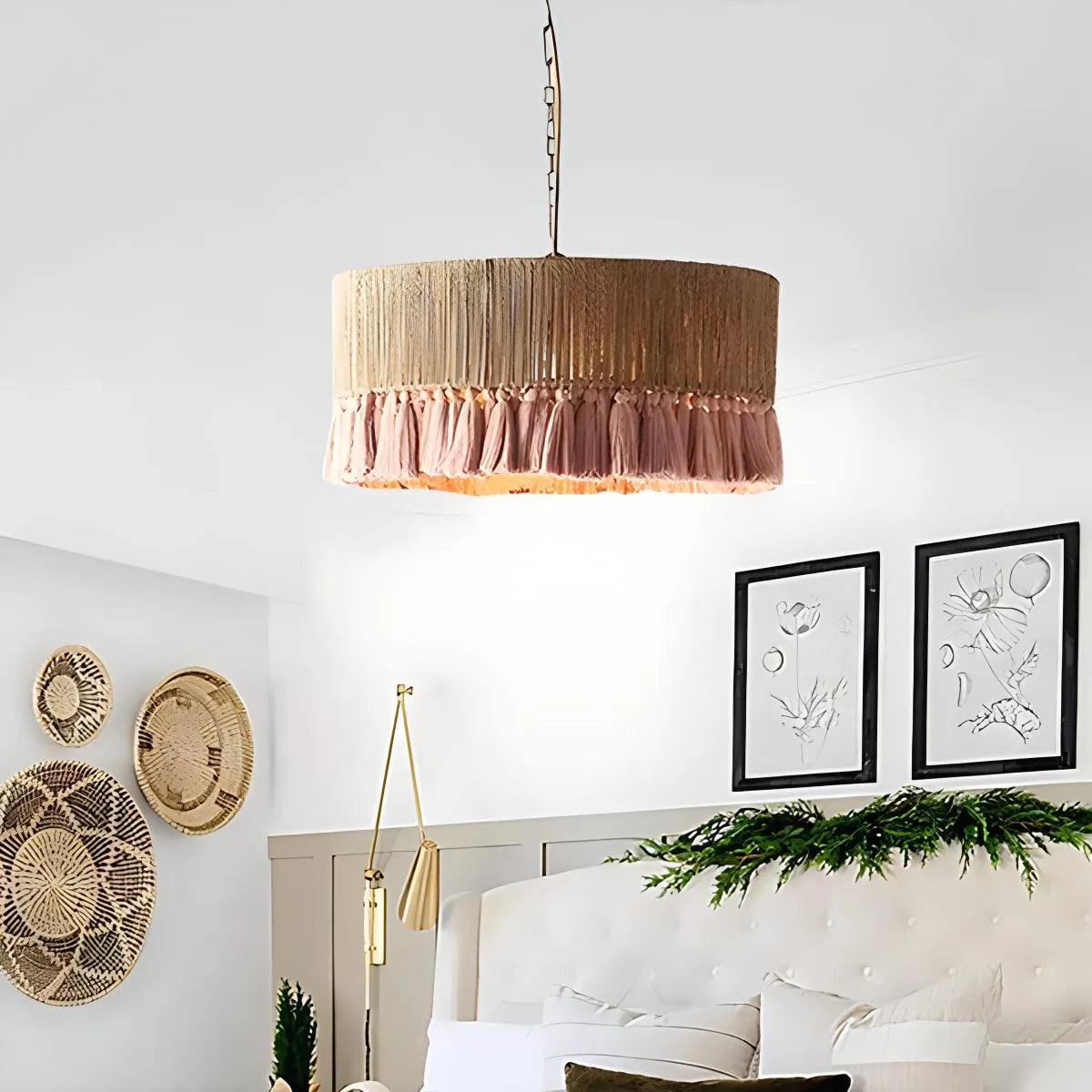 Feyran Boho Vintage Twine Fringe Pendant Light