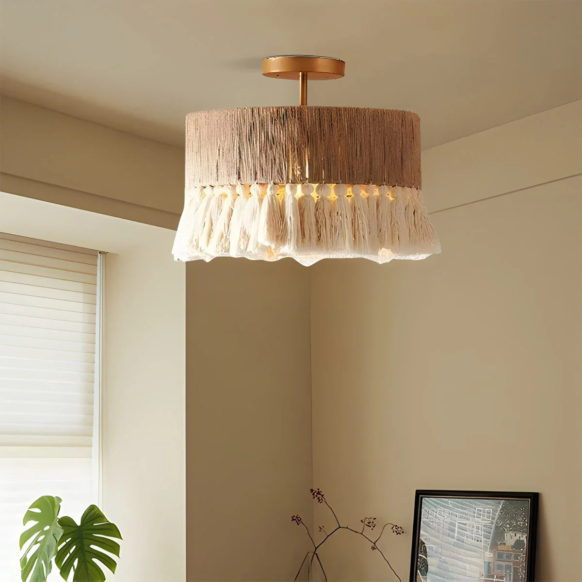 Feyran Boho Vintage Twine Fringe Pendant Light