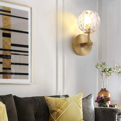 Brass Wall Sconce With Crystal Globe