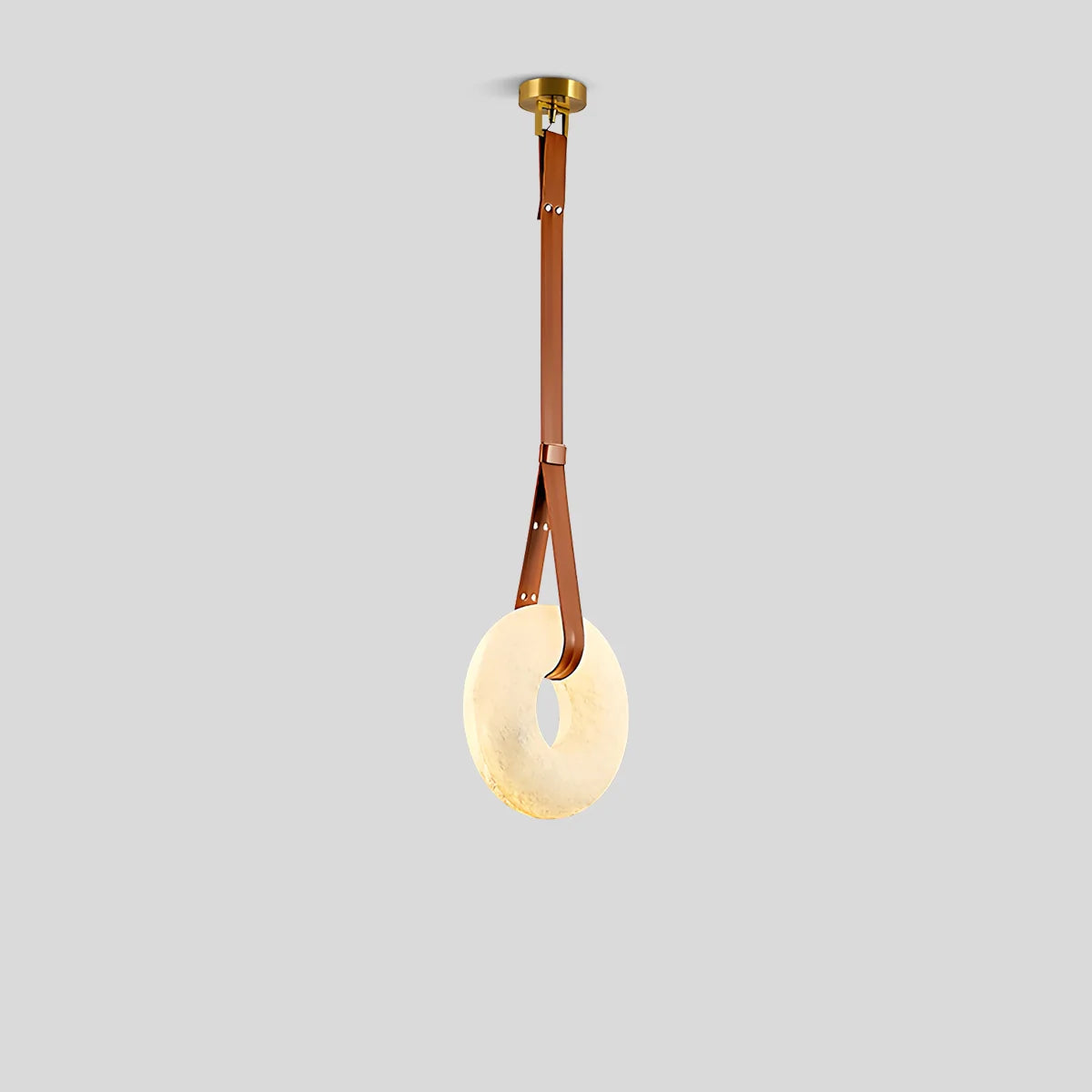Feyran Round Spanish Alabaster Pendant Light Leather Hanging Wire