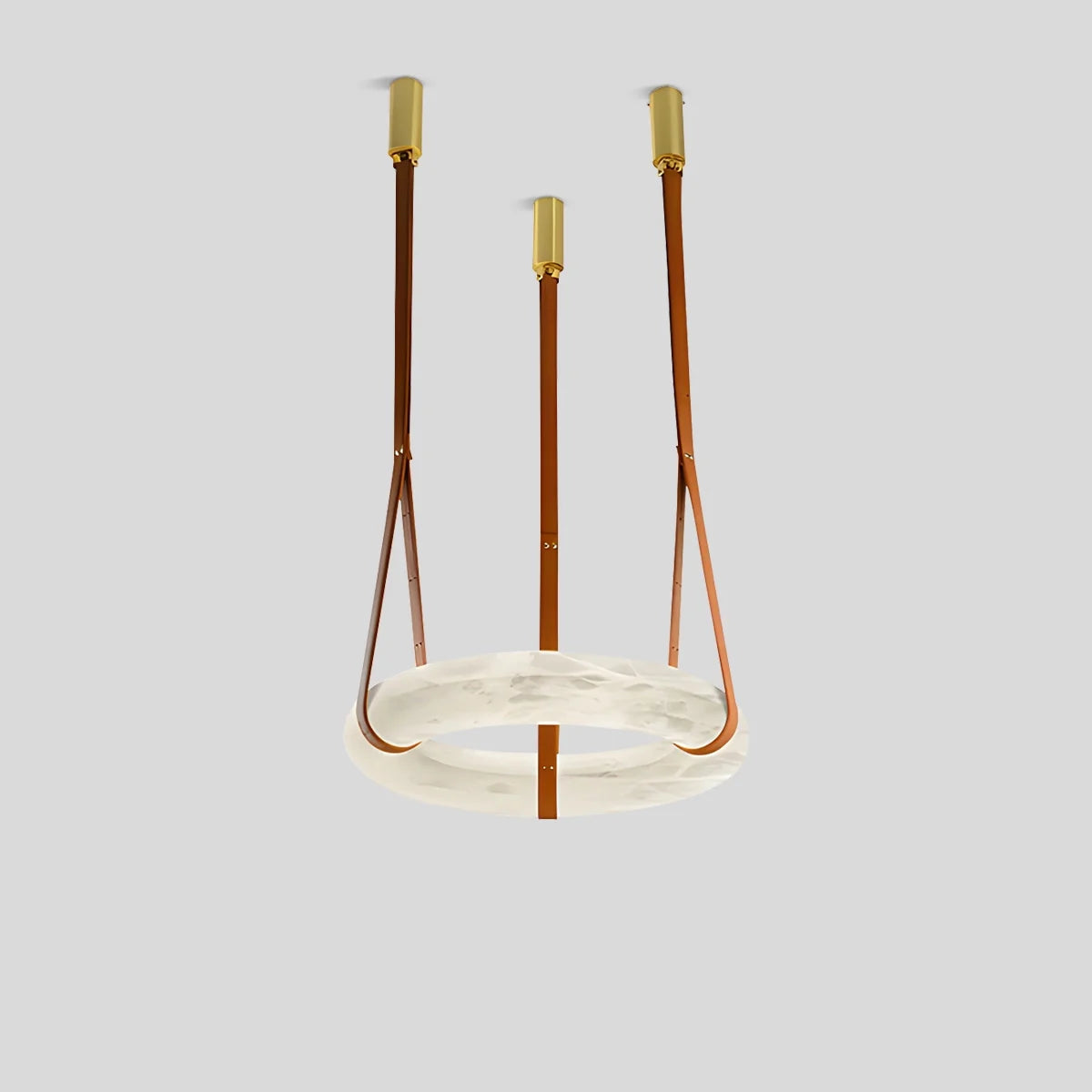 Feyran Round Spanish Alabaster Pendant Light Leather Hanging Wire