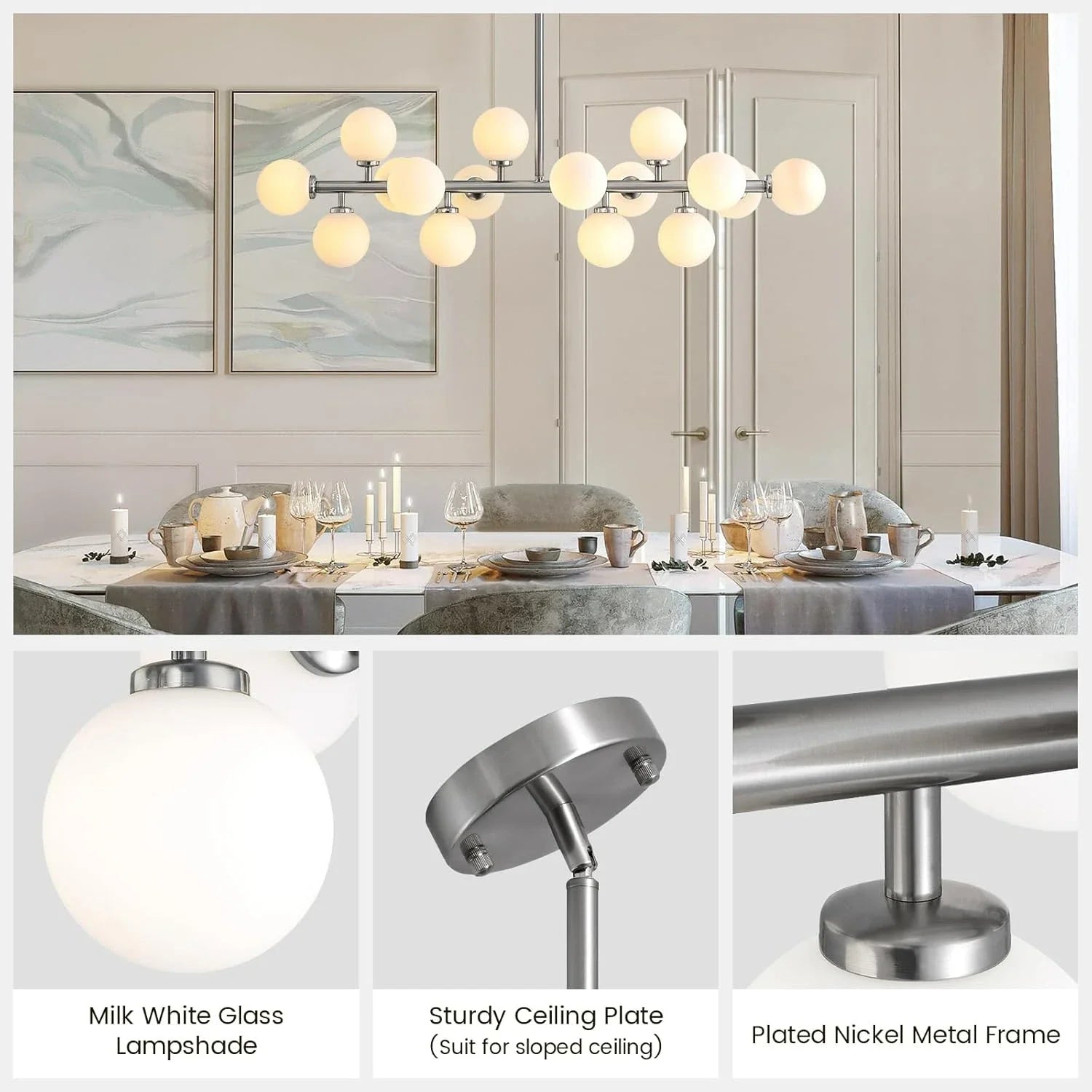 Brushed Nickel Glass Globe Sputnik Chandelier-Feyran