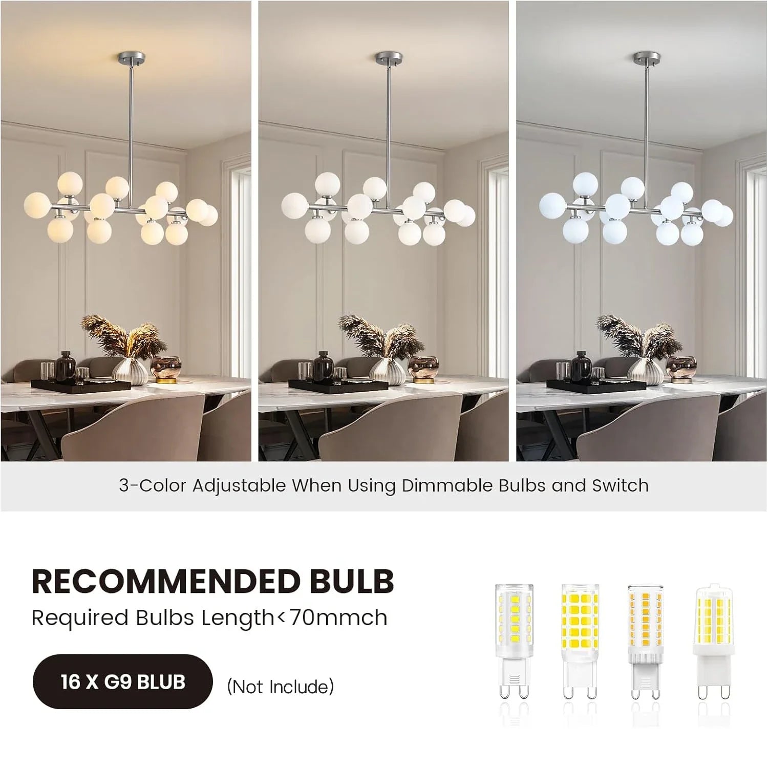 Brushed Nickel Glass Globe Sputnik Chandelier-Feyran