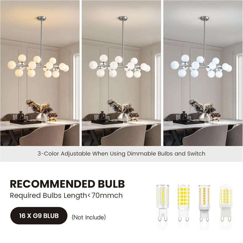 Brushed Nickel Glass Globe Sputnik Chandelier-Feyran