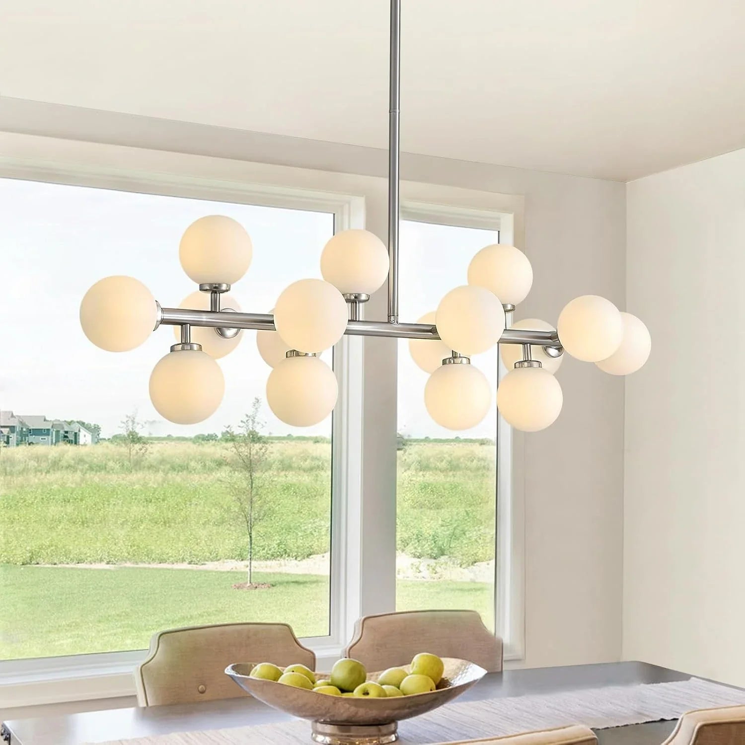 Brushed Nickel Glass Globe Sputnik Chandelier-Feyran