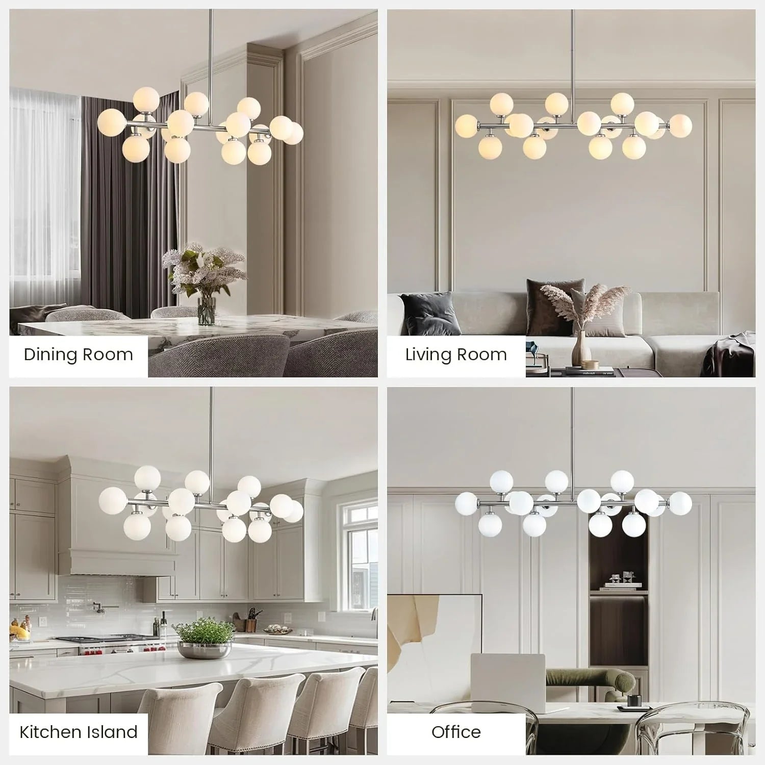 Brushed Nickel Glass Globe Sputnik Chandelier-Feyran