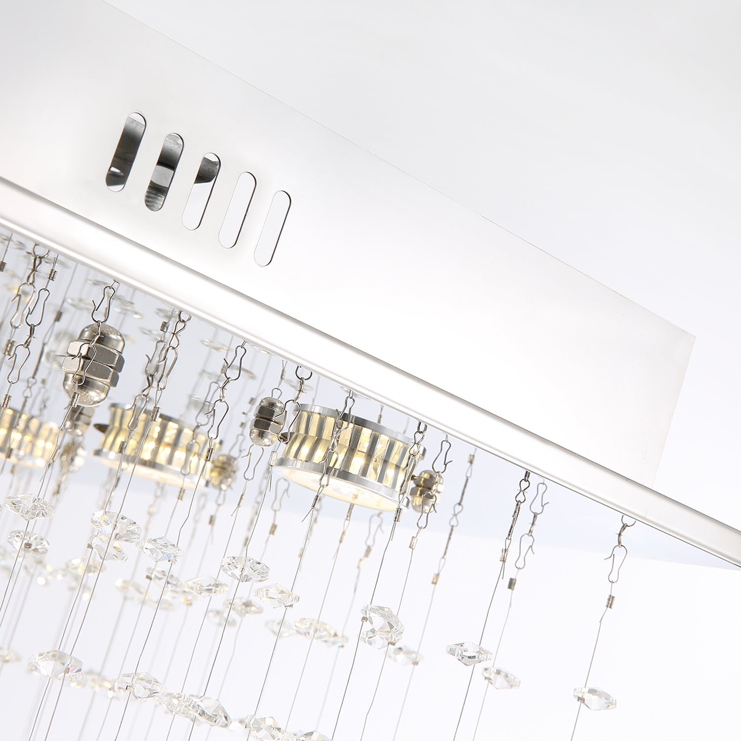 Rectangular Multi layer Cloud Design Crystal Chandelier - Canopy Detail | Feyran