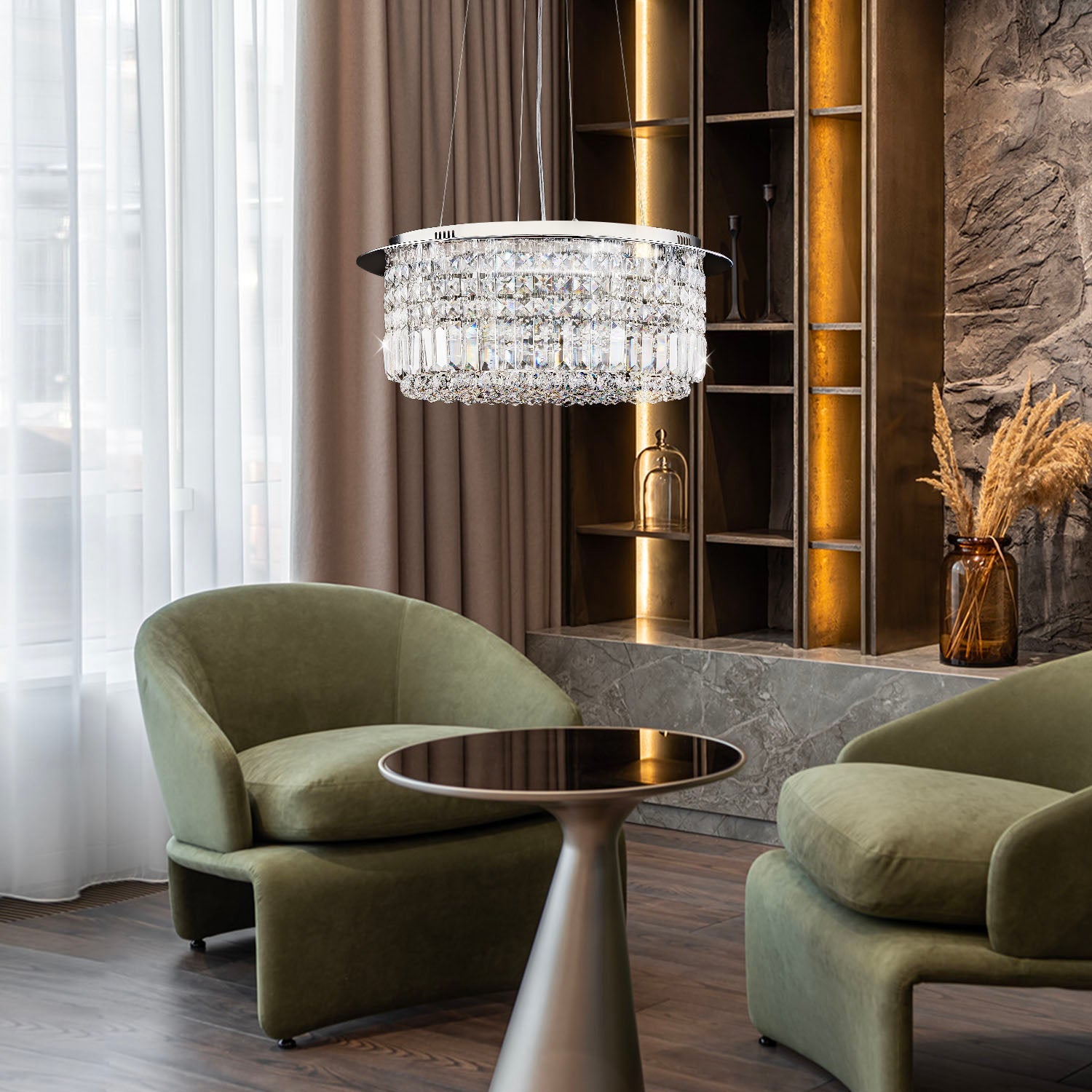 Modern Round Drum Crystal Chandelier - Living Room | Feyran